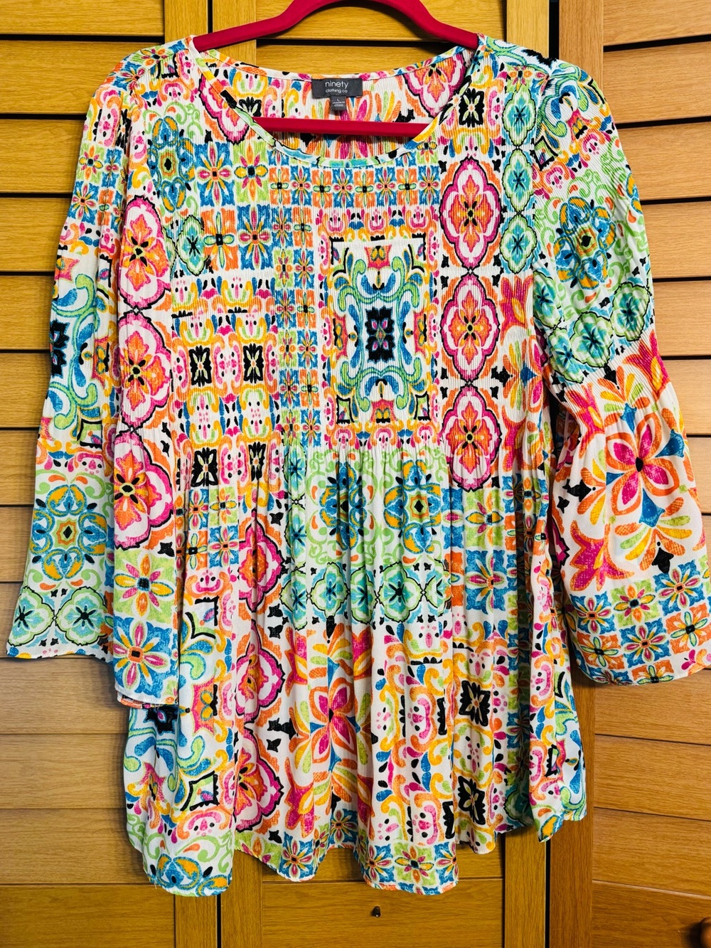 Ninety Vibrant Multicolor Floral Patchwork Bohemian Tunic